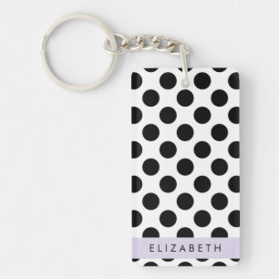 Black and White Polka Dots, Dotted, Your Name Key Ring