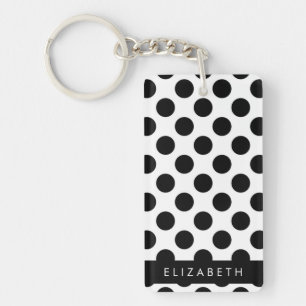 Black and White Polka Dots, Dotted, Your Name Key Ring
