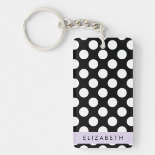 Black and White Polka Dots, Dotted, Your Name Key Ring