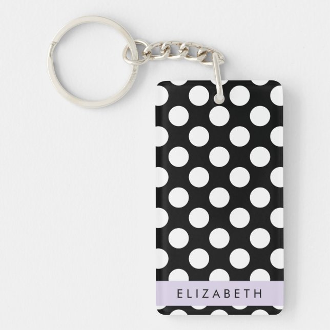 Black and White Polka Dots, Dotted, Your Name Key Ring (Front)