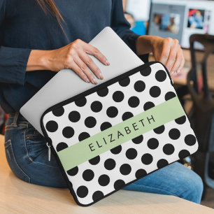 Black and White Polka Dots, Dotted, Your Name Laptop Sleeve