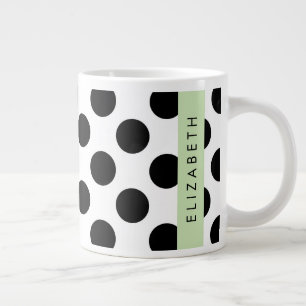 Black and White Polka Dots, Dotted, Your Name Large Coffee Mug