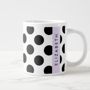 Black and White Polka Dots, Dotted, Your Name Large Coffee Mug