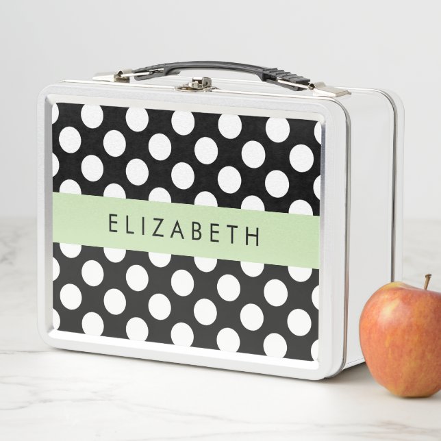 Black and White Polka Dots, Dotted, Your Name Metal Lunch Box (In Situ)