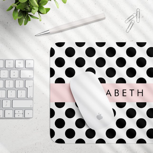 Black and White Polka Dots, Dotted, Your Name Mouse Mat (Creator Uploaded)