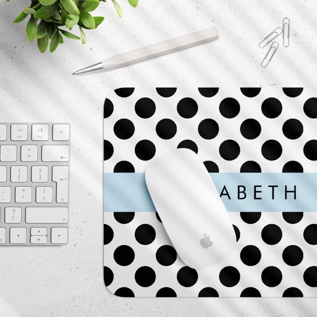 Black and White Polka Dots, Dotted, Your Name Mouse Mat (Creator Uploaded)
