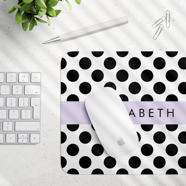 Black and White Polka Dots, Dotted, Your Name Mouse Mat (Creator Uploaded)