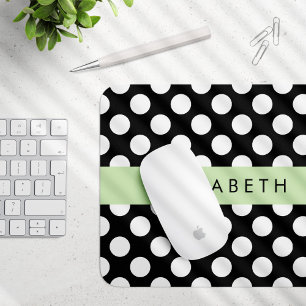 Black and White Polka Dots, Dotted, Your Name Mouse Mat