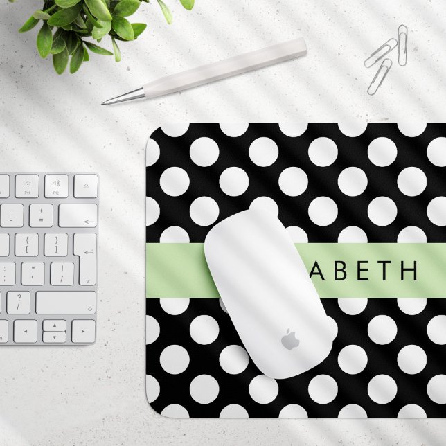 Black and White Polka Dots, Dotted, Your Name Mouse Mat (Creator Uploaded)