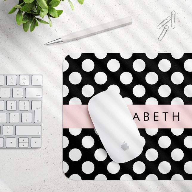 Black and White Polka Dots, Dotted, Your Name Mouse Mat (Creator Uploaded)