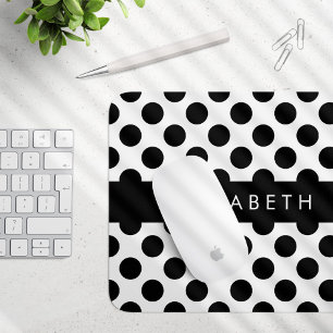 Black and White Polka Dots, Dotted, Your Name Mouse Mat