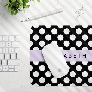Black and White Polka Dots, Dotted, Your Name Mouse Mat