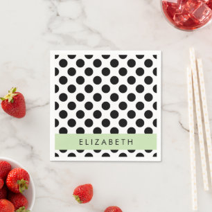 Black and White Polka Dots, Dotted, Your Name Napkin