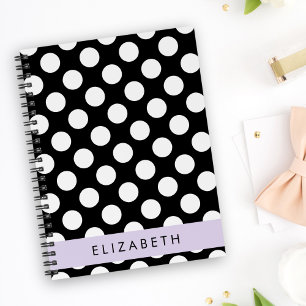 Black and White Polka Dots, Dotted, Your Name Notebook