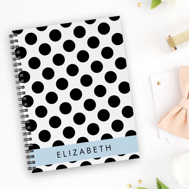 Black and White Polka Dots, Dotted, Your Name Notebook (Creator Uploaded)
