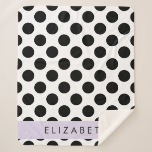 Black and White Polka Dots, Dotted, Your Name Sherpa Blanket