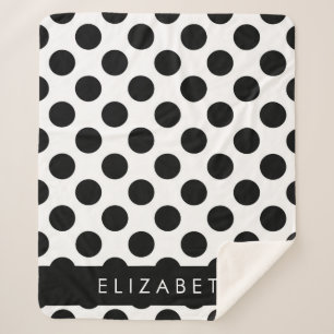 Black and White Polka Dots, Dotted, Your Name Sherpa Blanket
