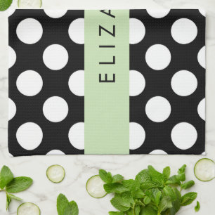 Black and White Polka Dots, Dotted, Your Name Tea Towel