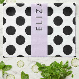 Black and White Polka Dots, Dotted, Your Name Tea Towel