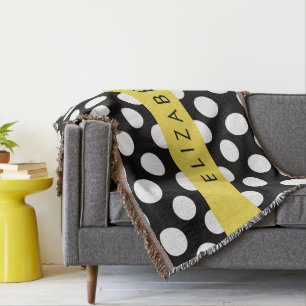 Black and White Polka Dots, Dotted, Your Name Throw Blanket