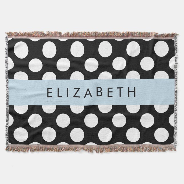 Black and White Polka Dots, Dotted, Your Name Throw Blanket (Front)