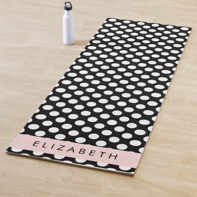 Black and White Polka Dots, Dotted, Your Name Yoga Mat (In Situ)