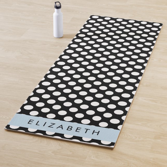 Black and White Polka Dots, Dotted, Your Name Yoga Mat (In Situ)