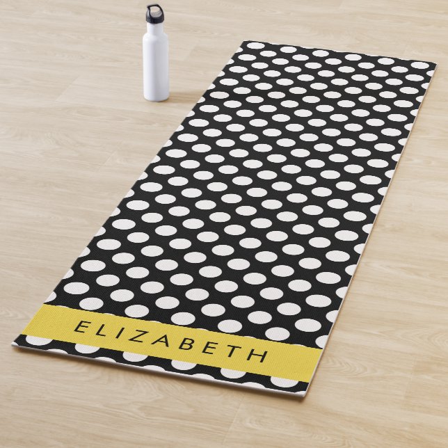 Black and White Polka Dots, Dotted, Your Name Yoga Mat (In Situ)