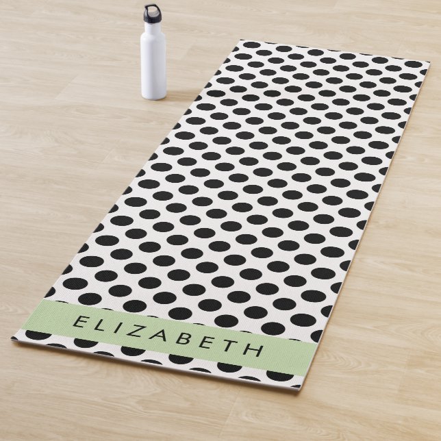 Black and White Polka Dots, Dotted, Your Name Yoga Mat (In Situ)