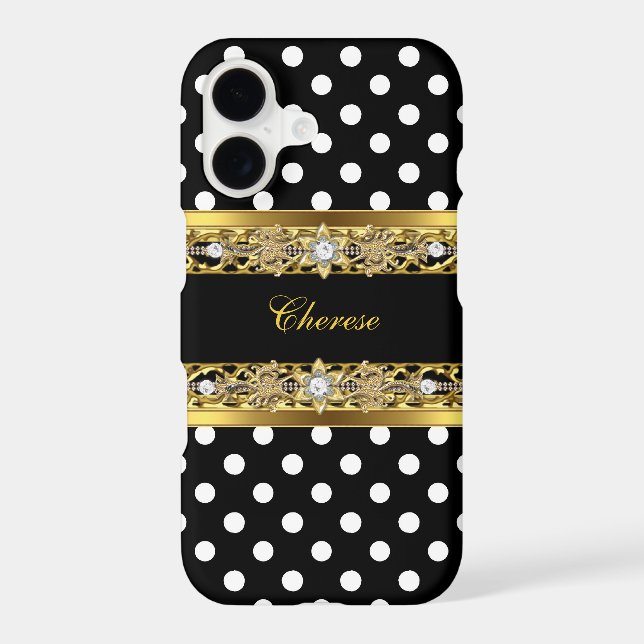 Black and White Polka Dots Floral Gold (Back)