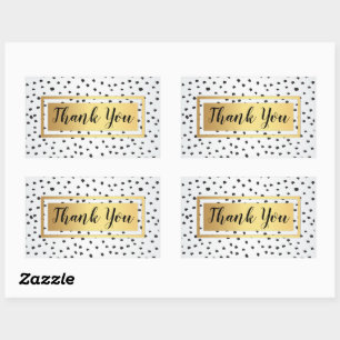 Black and white polka dots, gold frame Thank You Rectangular Sticker