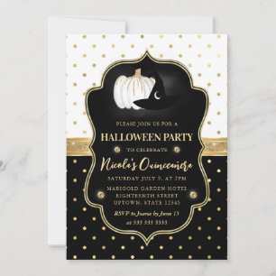 Black and White Polka Dots Halloween Quinceanera Invitation