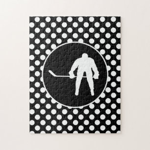 Black and White Polka Dots; Hockey Jigsaw Puzzle