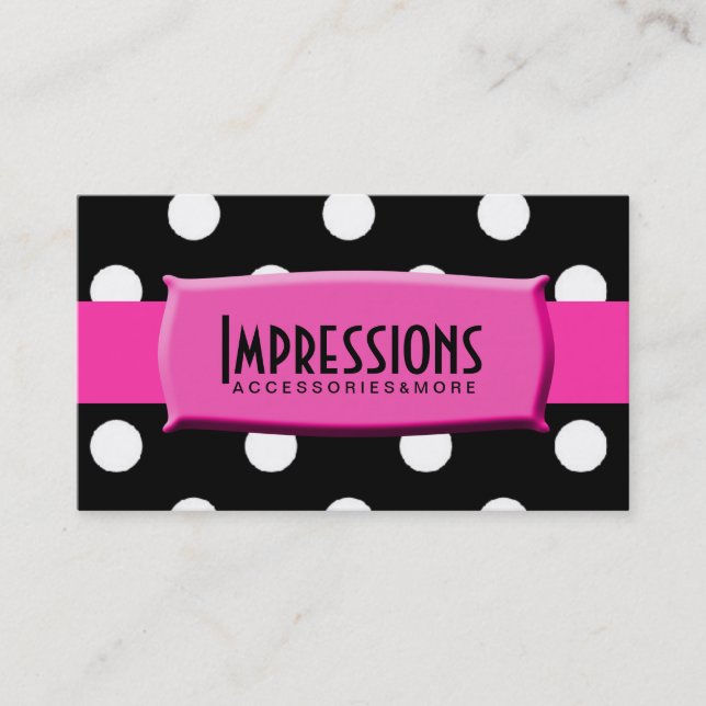 Black and White Polka Dots Hot Pink Name Plate Business Card (Front)