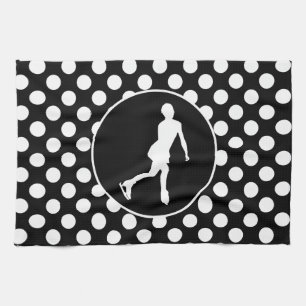 Black and White Polka Dots; Ice Figure Skating Tea Towel