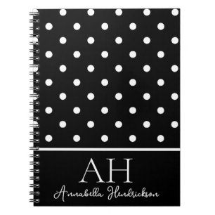 Black and White Polka Dots Monogram Initial Notebook