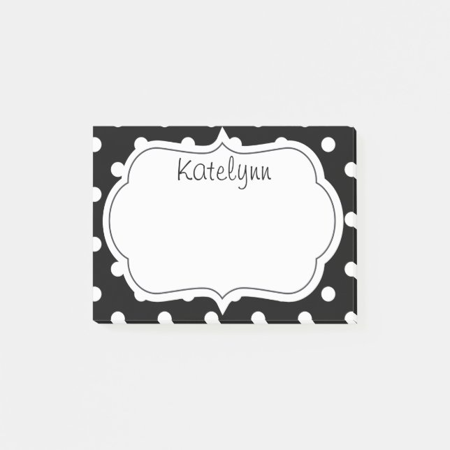 Black and White Polka Dots Monogram Post-It Notes (Front)