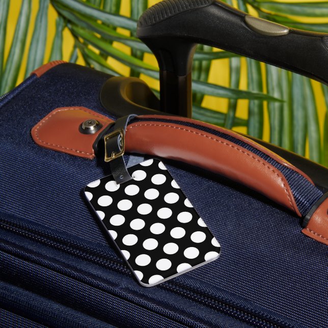 Black And White Polka Dots Pattern Luggage Tag (Front Insitu 1)