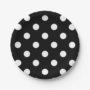 Black and White Polka Dots Pattern Paper Plate