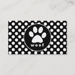 Black and White Polka Dots; Paw Print Business Card
