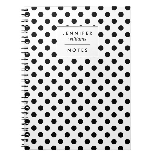 Black and White Polka Dots Personalised Notebook (Front)