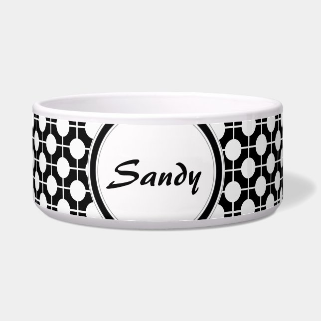 Black and White Polka Dots Personalised Pet Bowl (Front)