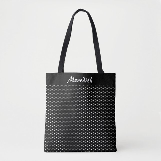 Black and White Polka Dots Personalised Tote Bag (Front)