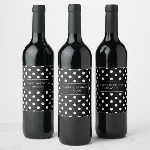 Black and white polka dots personalised wine label