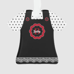 Black and White Polka Dots Pinafore Lace Trim Ornament