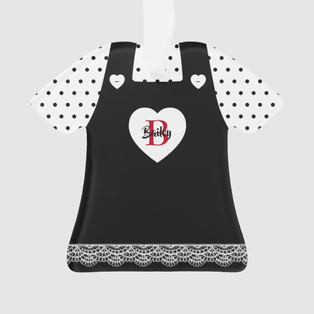 Black and White Polka Dots Pinafore Ornament (Front)