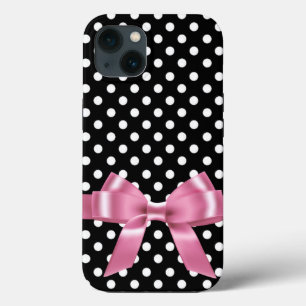 Black and white Polka dots - pink bow  iPhone 13 Case