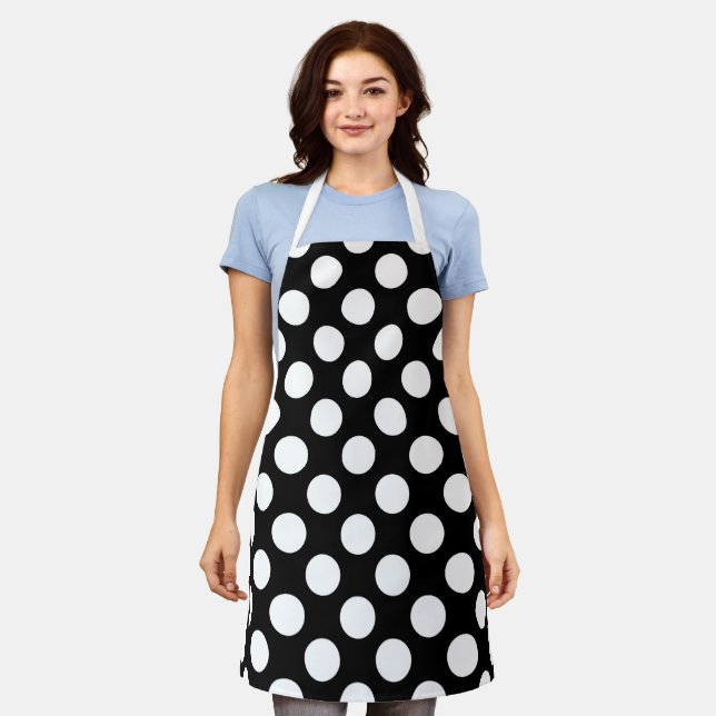Black and White Polka Dots, Polka Dot Pattern Apron (Worn)