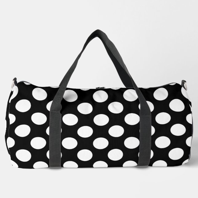 Black and White Polka Dots, Polka Dot Pattern Duffle Bag (Front)