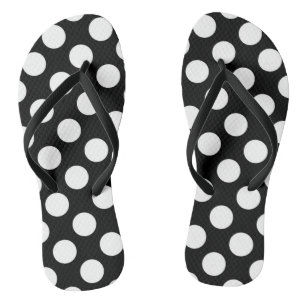 Black and White Polka Dots, Polka Dot Pattern Flip Flops